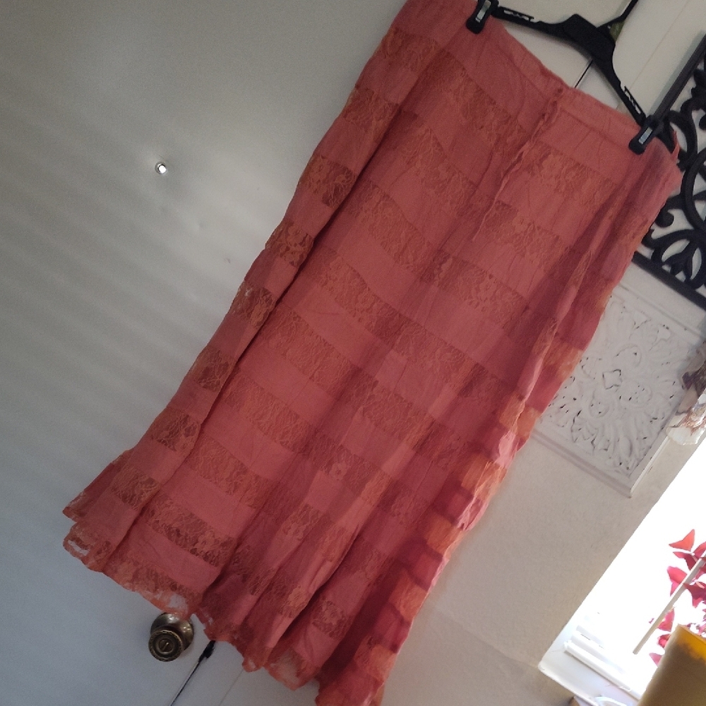 09BT- BHAG'S Free Size Pink Lace Maxi Skirt